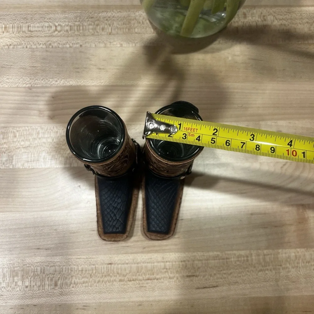 Unique Leather Boot Shot Glasses, Set Of 2, San‎ Antonio, Texas - Made In Mexico